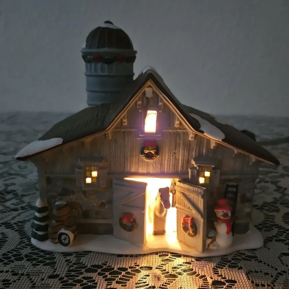 Adorable Christmas Lighted Village Barn Accessory